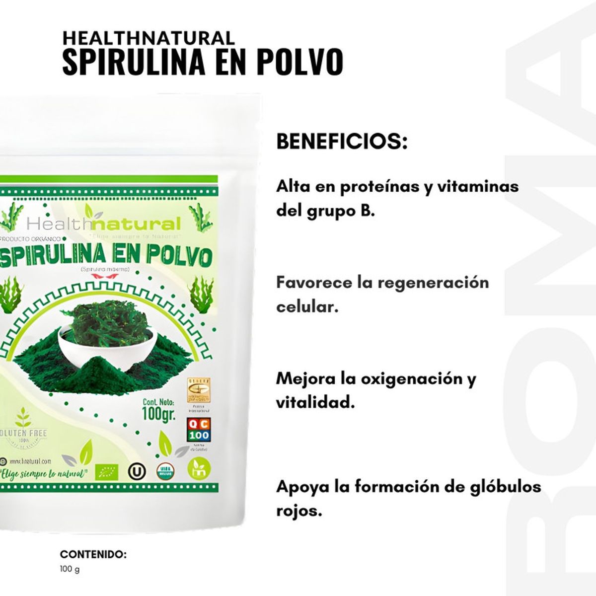 HEALTHNATURAL - SPIRULINA EN POLVO 100G HEALTHNATURAL