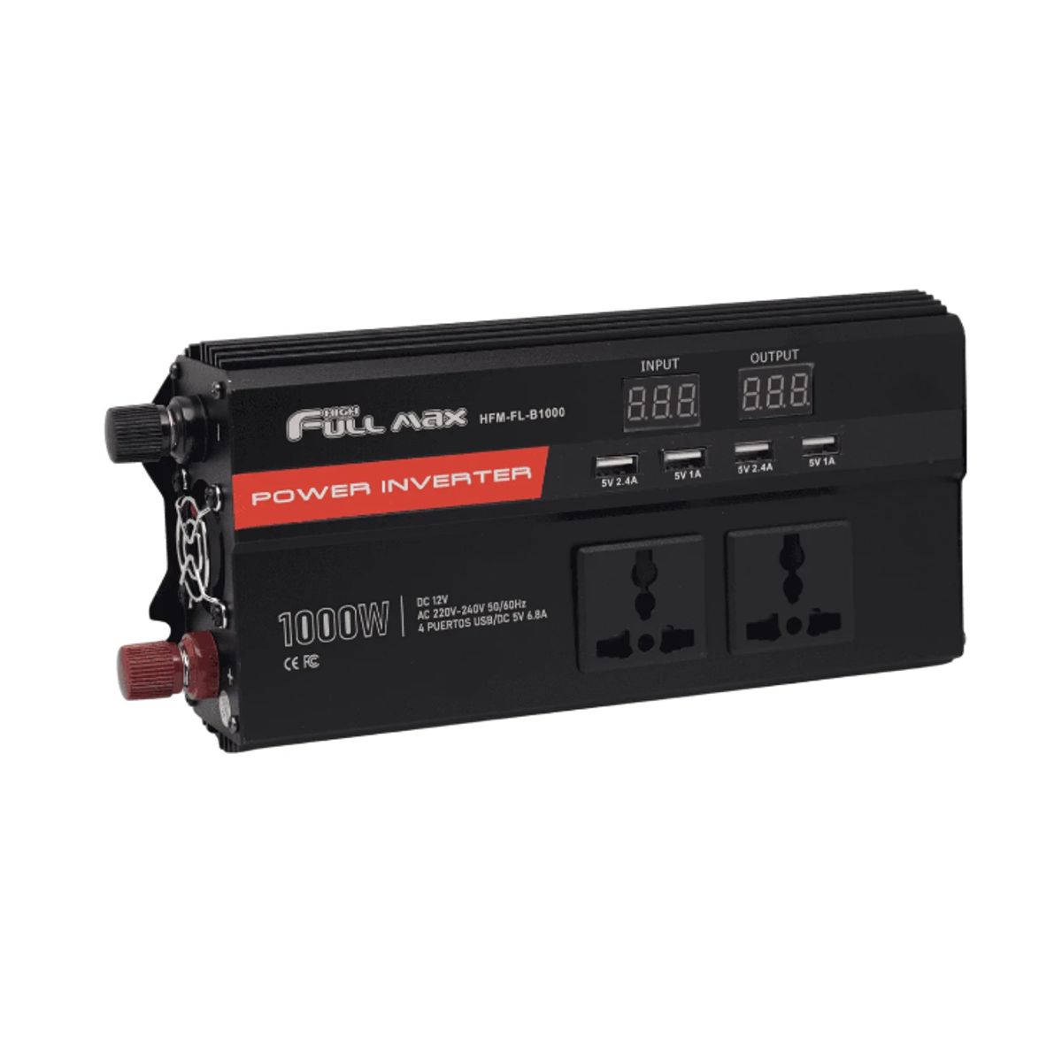FULL MAX - Inversor de Onda Modificada 1000W con 4 Puertos USB 5VDC 6.8A HFM-FL-B1000 HIGH FULL MAX