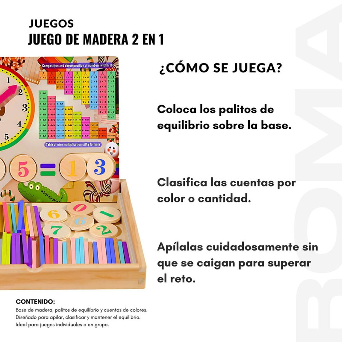 GENERICO - JUEGO DE MADERA 2 EN 1 EQUILIBRIO Y CUENTAS- JUEGO DIDÁCTICO