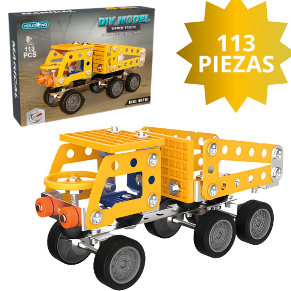 GENERICO - Juguete Set de Construcción Metálica Camiones de Obra 113 Piezas Amarillo