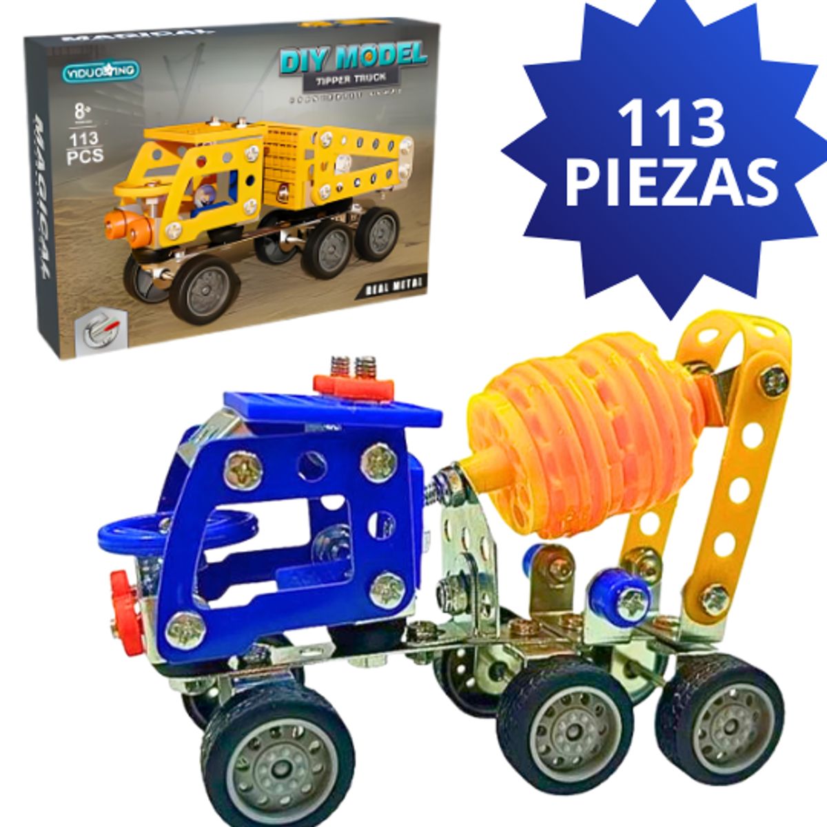 GENERICO - Juguete Set de Construcción Metálica Camiones de Obra 113 Piezas Azul