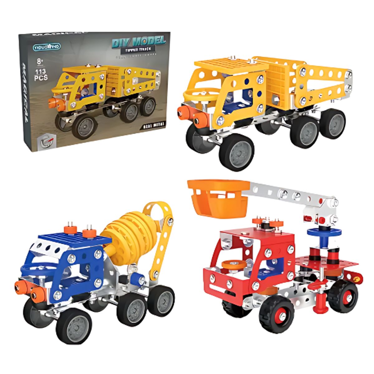 GENERICO - Juguete Set de Construcción Metálica Camiones de Obra 113 Piezas Azul