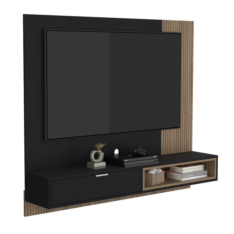 FMFURNITURE - Panel De Tv 60" Negro 1 Puerta 130x150 Cm