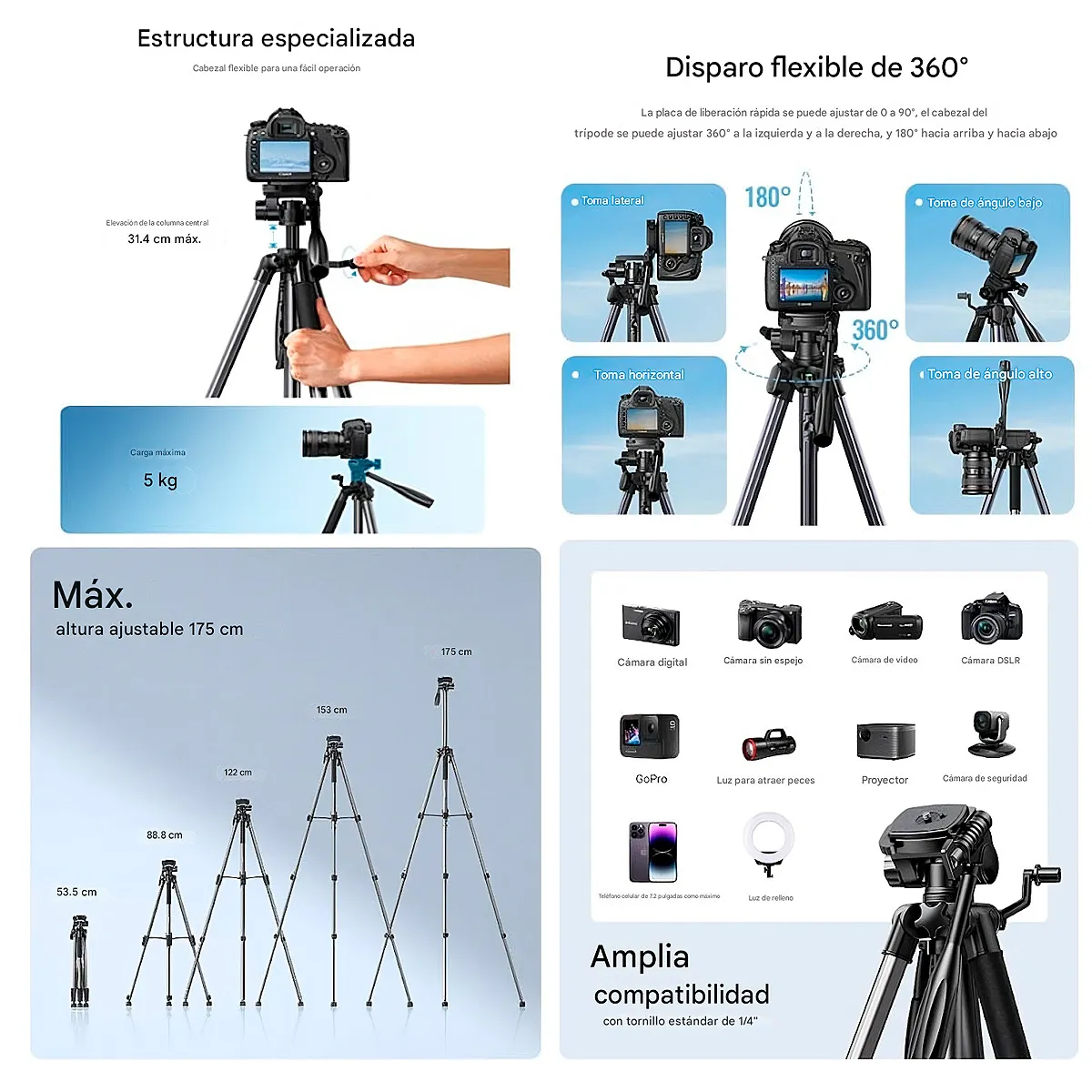 UGREEN - Tripode Profesional Ugreen LP661 Para Camaras Celular 175m