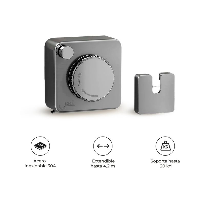 S&T - Tendedero Retráctil Invisible YM-21 Acero Inoxidable Gris Oscuro