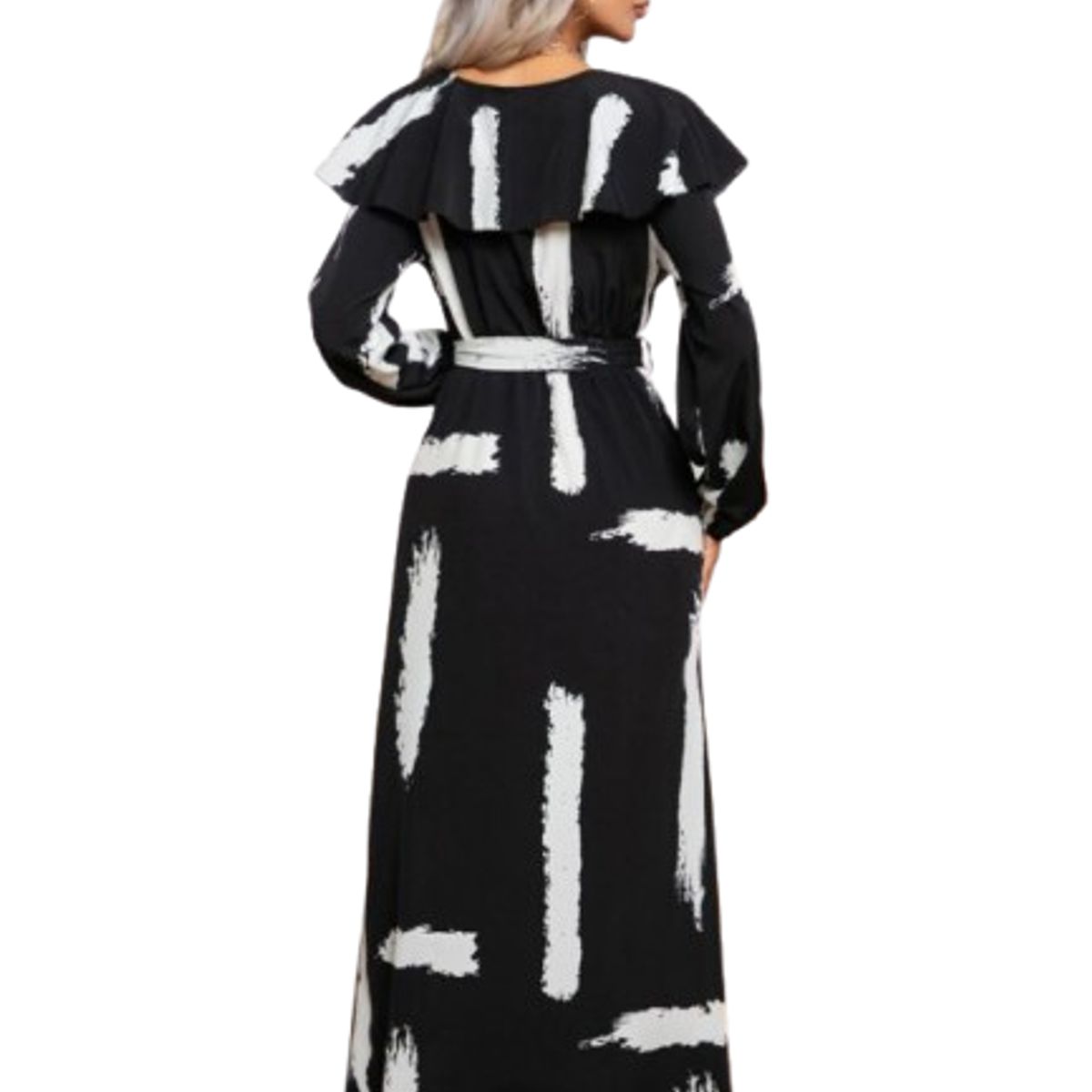 GENERICO - Vestido Largo con Estampado cuello en V- Vestido Ileyda