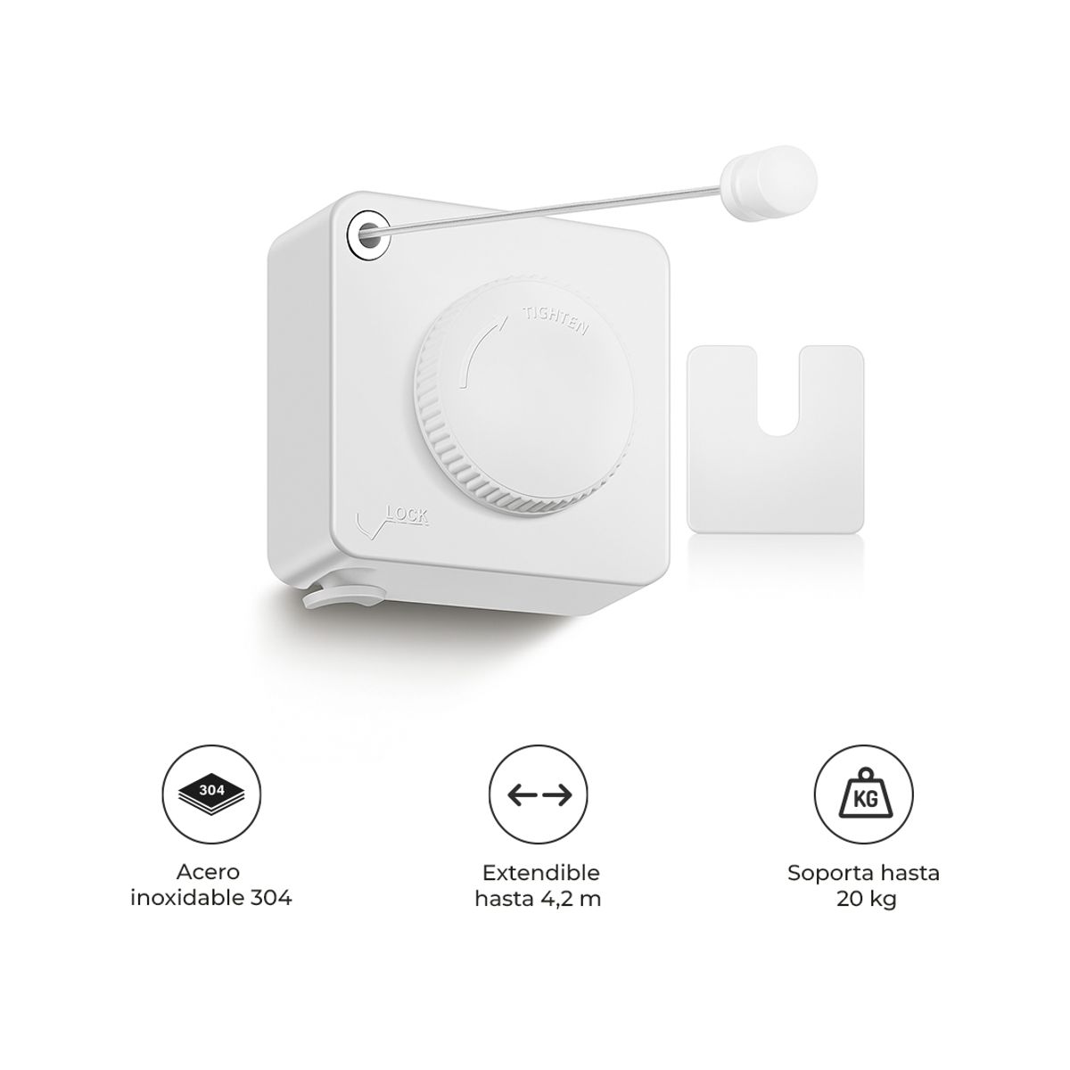 S&T - Tendedero Retráctil Invisible YM-21 Acero Inoxidable Blanco