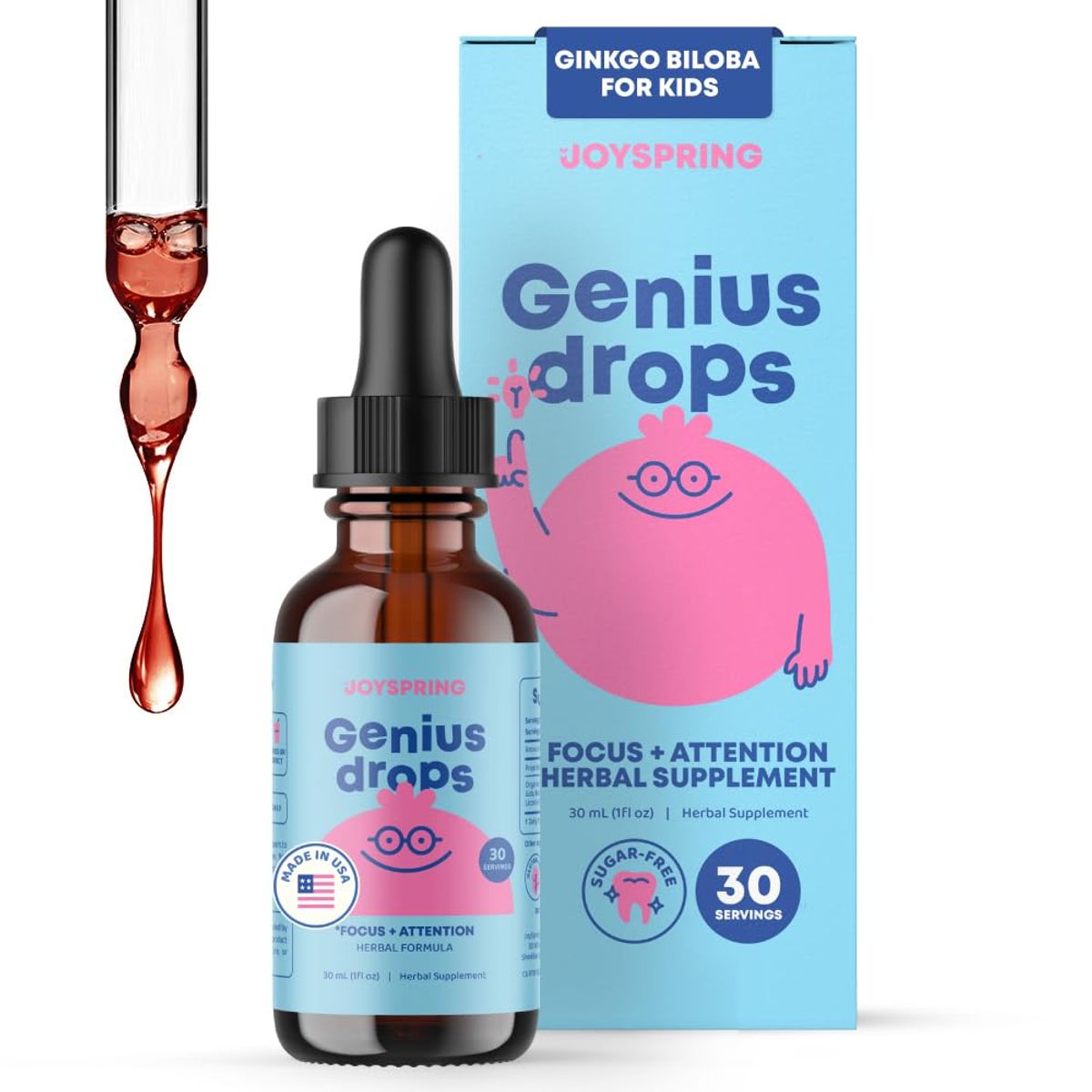 GENERICO - JoySpring Genius Drops  Fórmula Herbal Orgánica para Enfoque Memoria y Calma