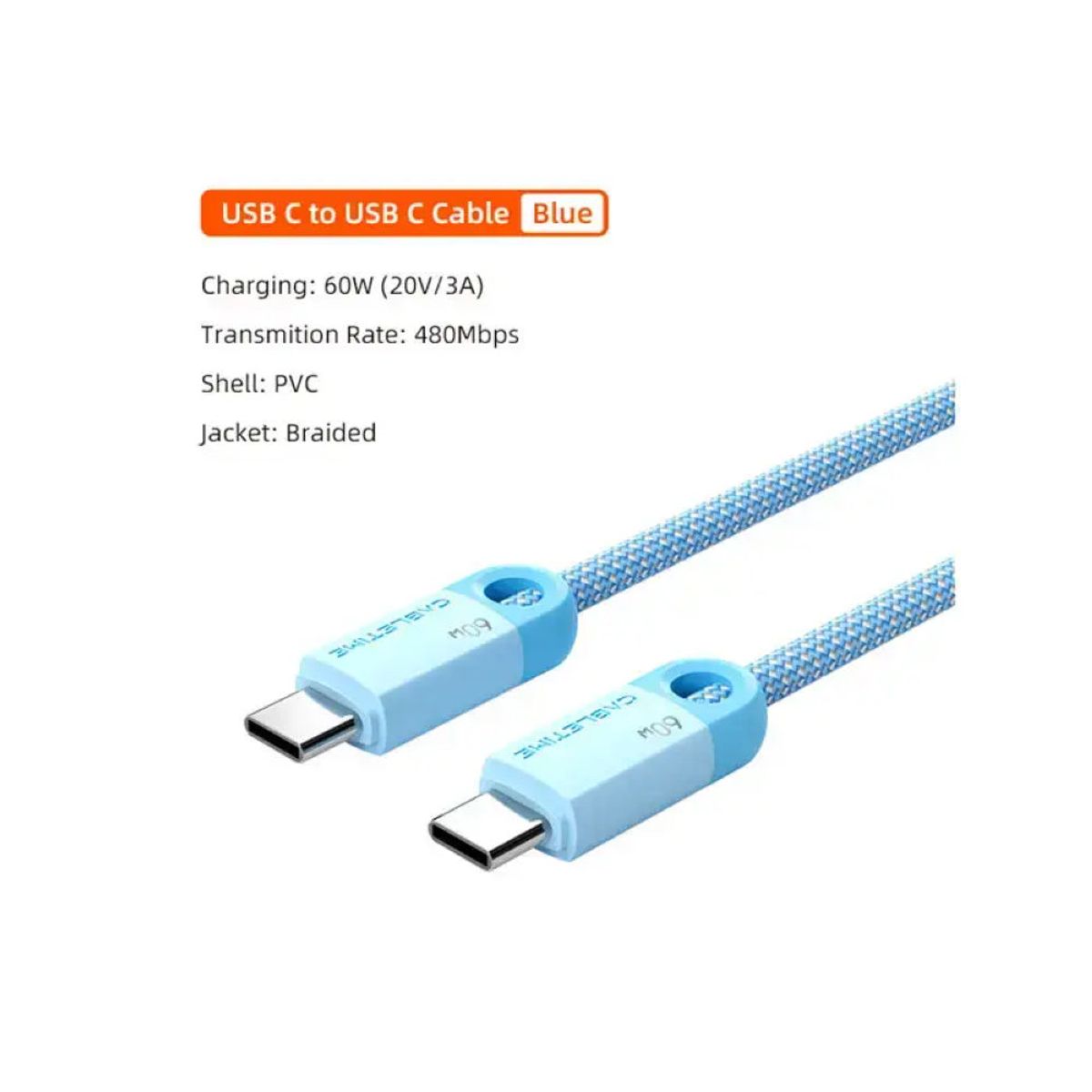 CABLETIME - Cable Cabletime USB-C a USB-C 60W 1m Celeste