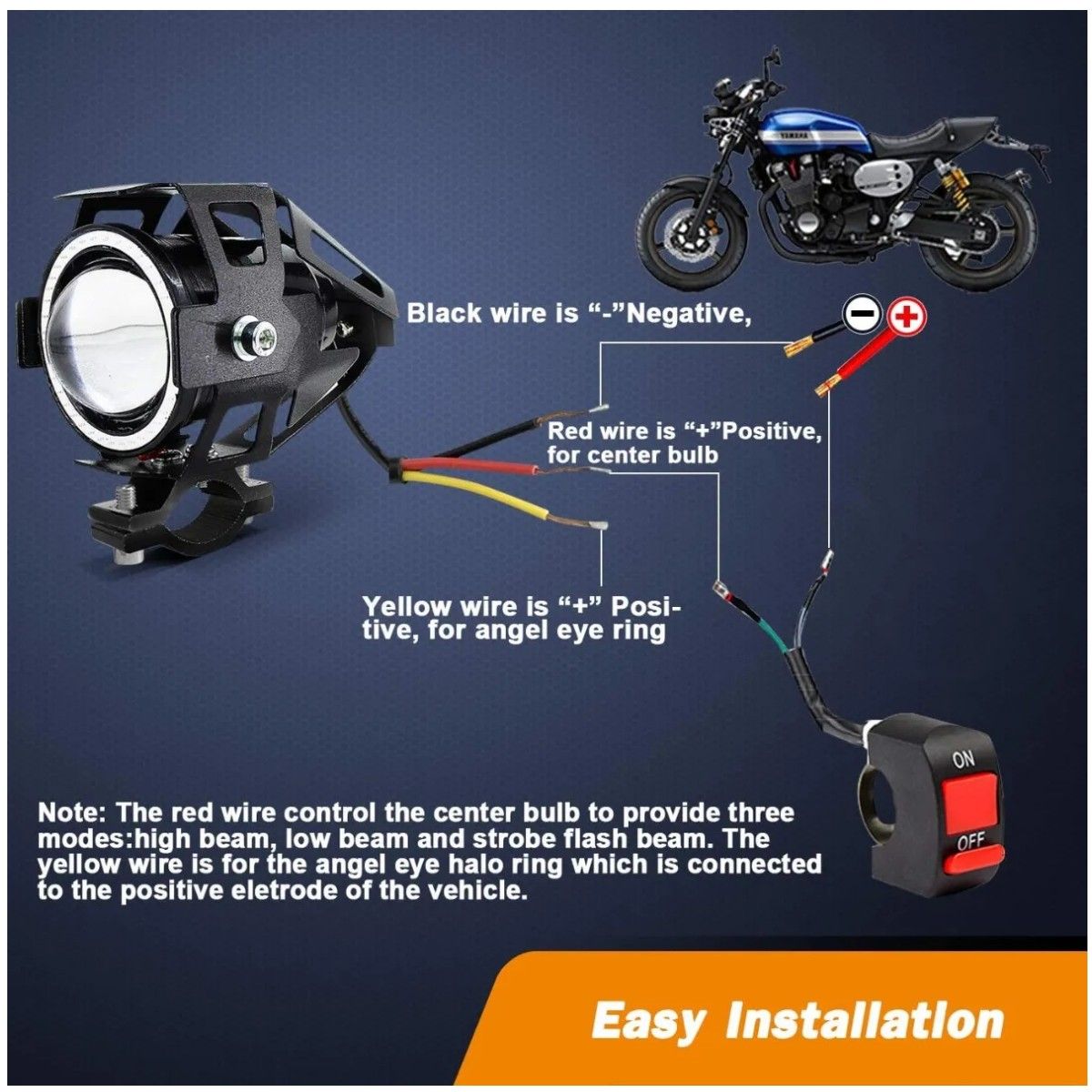 KOBO - Faro Led Ojo Ángel Para Moto Parrilla Auto Luz Neblinero Rojo 1pz