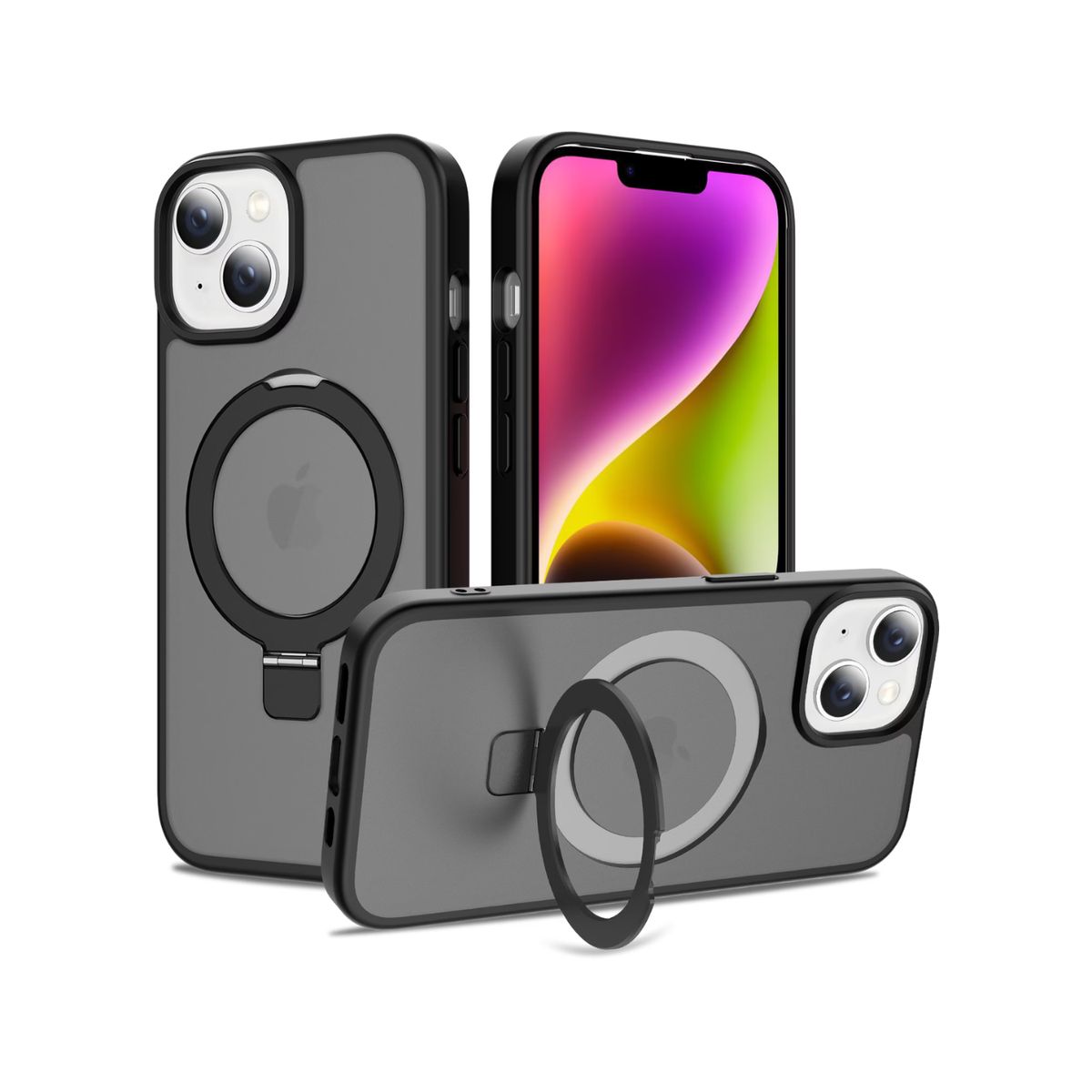 CASE - CASE AHUMADO CON ANILLO PARANTE PARA IPHONE 15  - NEGRO