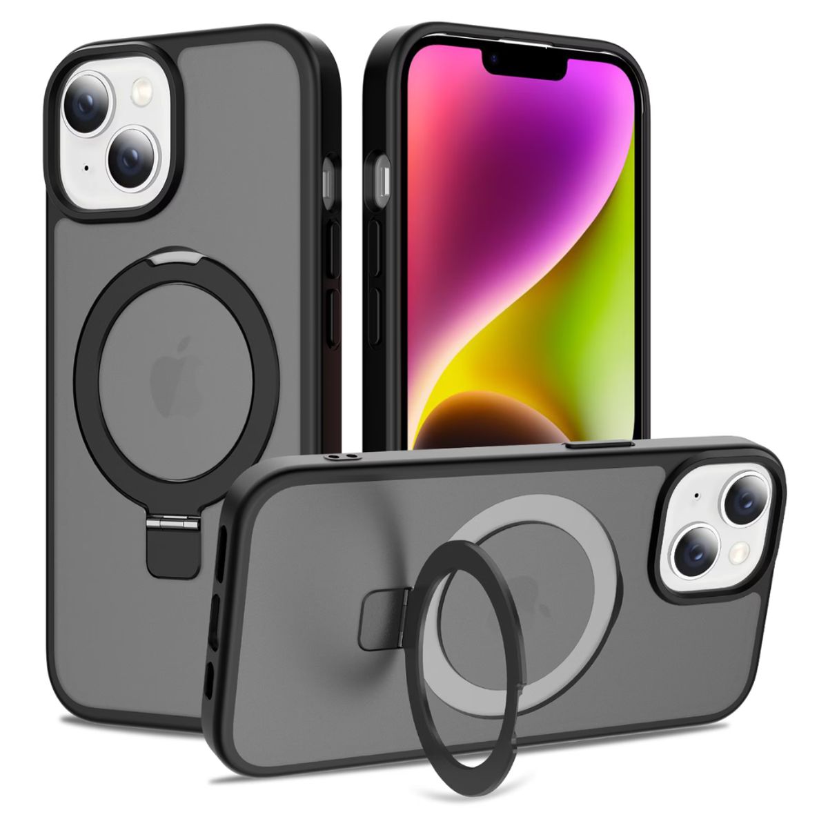 CASE - CASE AHUMADO CON ANILLO PARANTE PARA IPHONE 16  - NEGRO