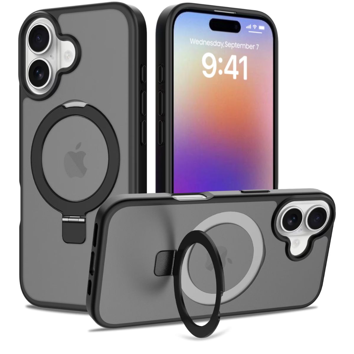 CASE - CASE AHUMADO CON ANILLO PARANTE PARA IPHONE 17  - NEGRO