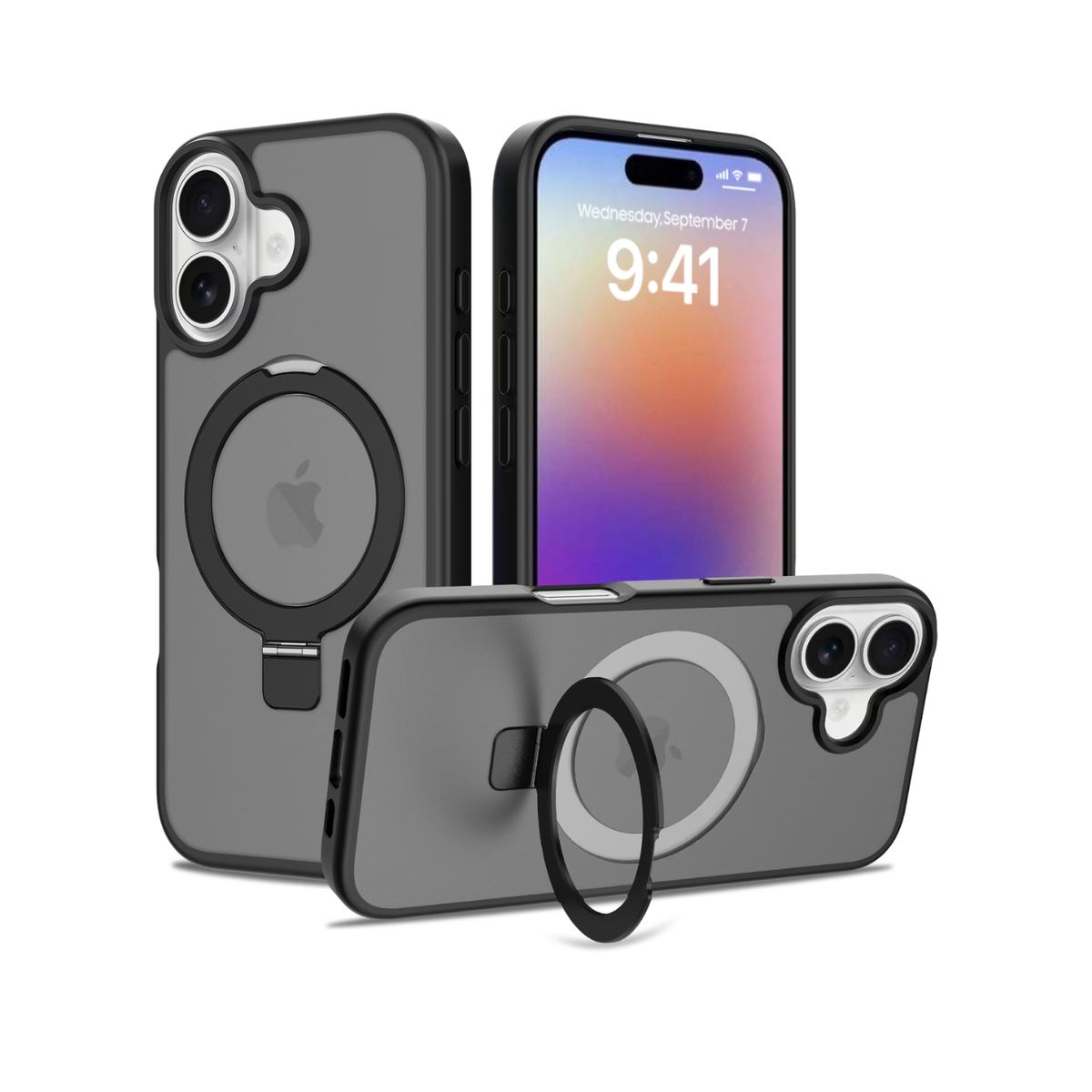 CASE - CASE AHUMADO CON ANILLO PARANTE PARA IPHONE 17  - NEGRO