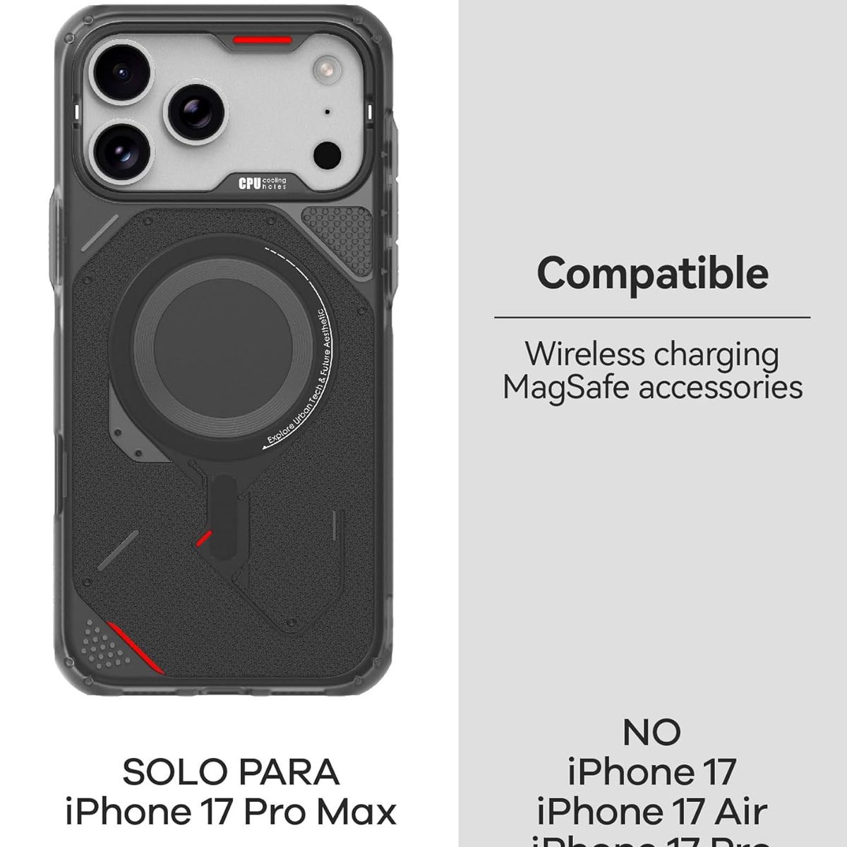 AULUMU - Case Futurista iPhone 17 Pro Max Aulumu Antideslizante Protección Completa MagSafe Negro