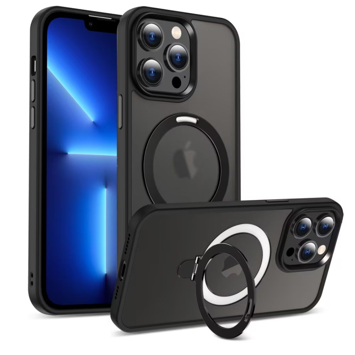 CASE - CASE AHUMADO CON ANILLO PARANTE PARA IPHONE 14 PRO MAX  - NEGRO