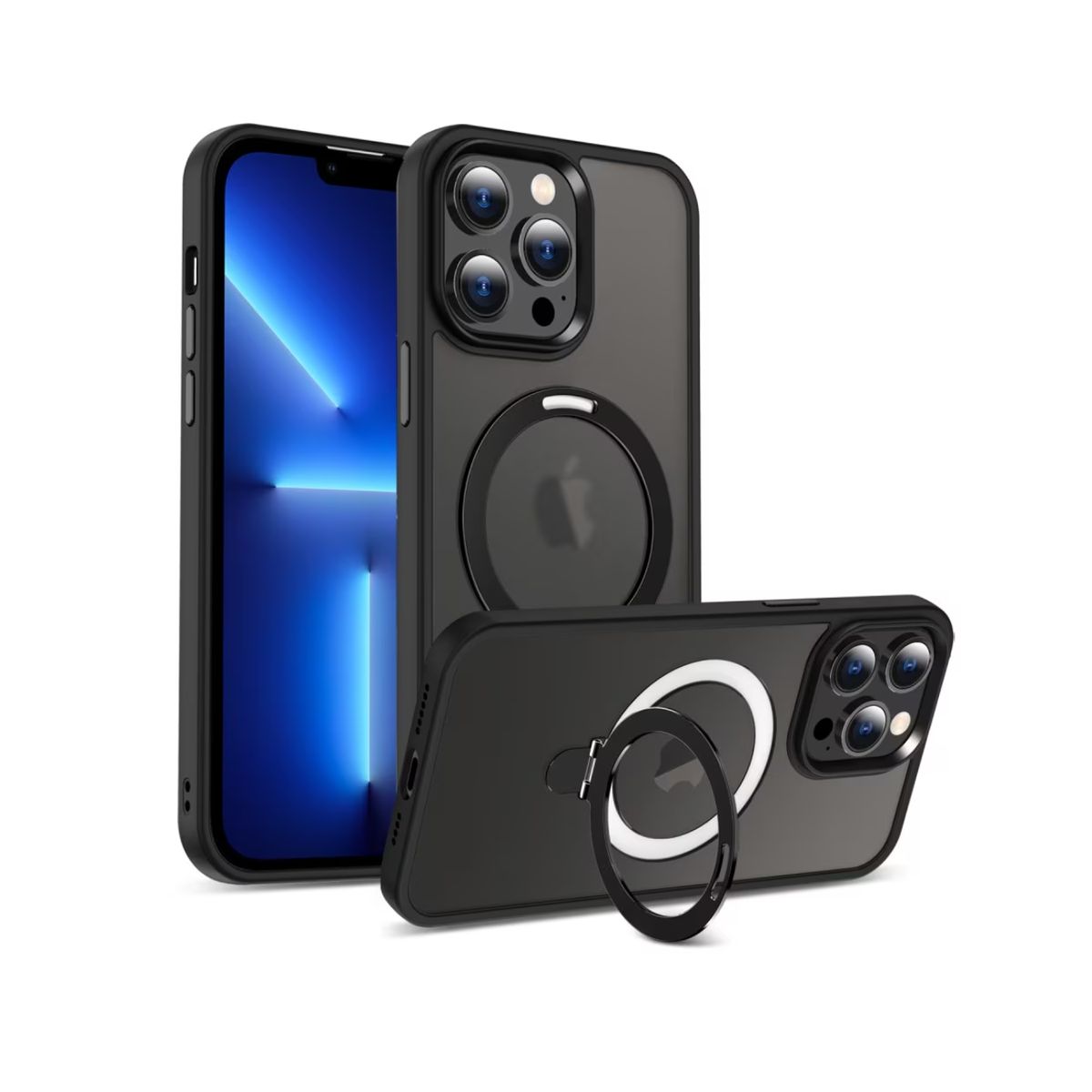 CASE - CASE AHUMADO CON ANILLO PARANTE PARA IPHONE 14 PRO MAX  - NEGRO