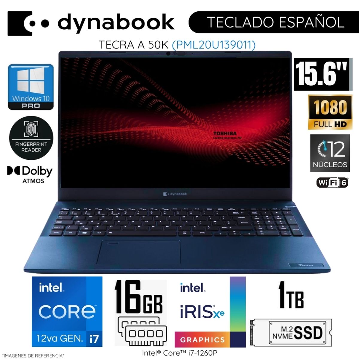 DYNABOOK - Laptop Dynabook Tecra A 50K PML20U139011 Intel Corei7-1260P 16GB RAM 1TB SSD 15.6"  FHD WIND 10 PRO