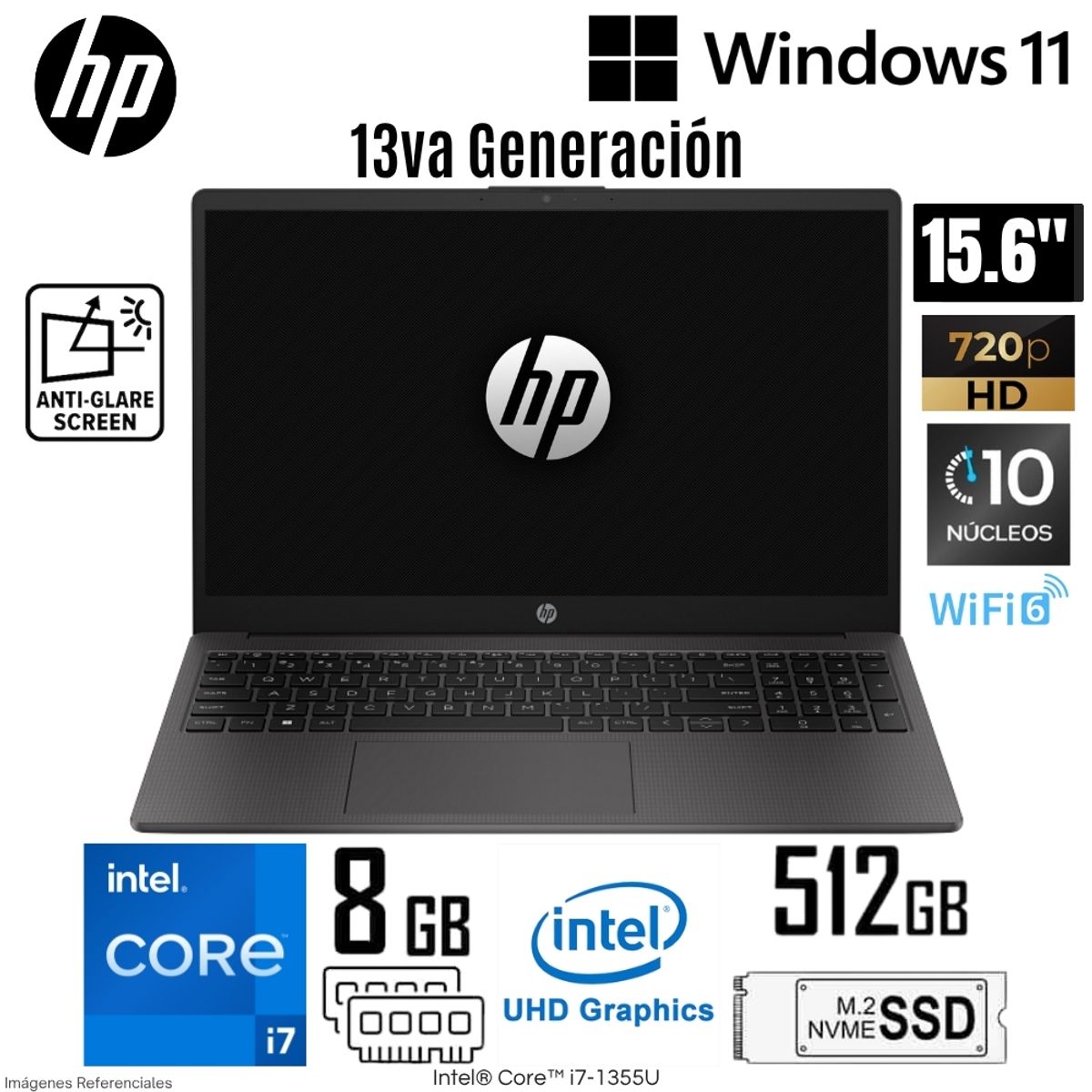 HP - Laptop HP 250 G10 Intel Core i7-1355U 8GB RAM 512GB SSD 15.6"  HD - 9S8U5LA