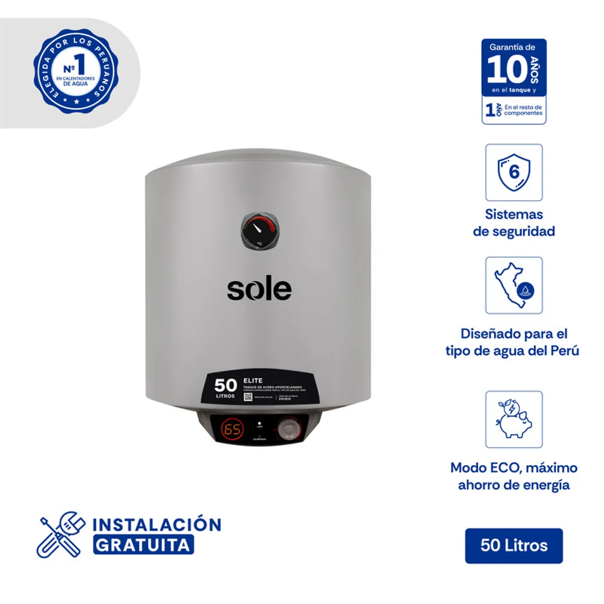 SOLE - Terma Sole Elite 50 Litros Acero aporcelanado