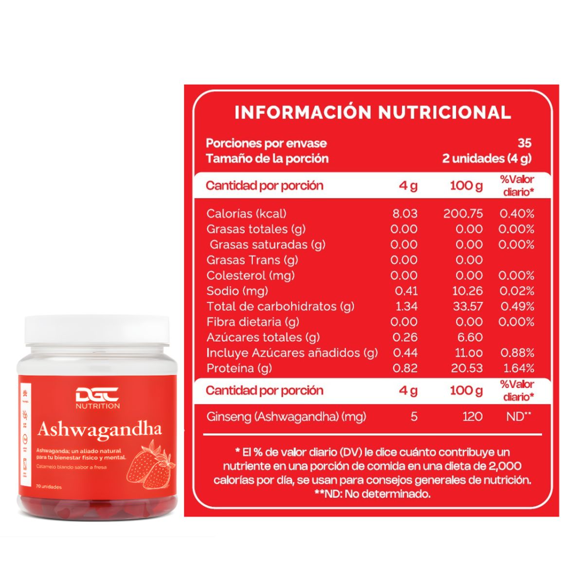 GENERICO - Ashwagandha en gomitas DGC Nutrition - 70 unidades Fresa