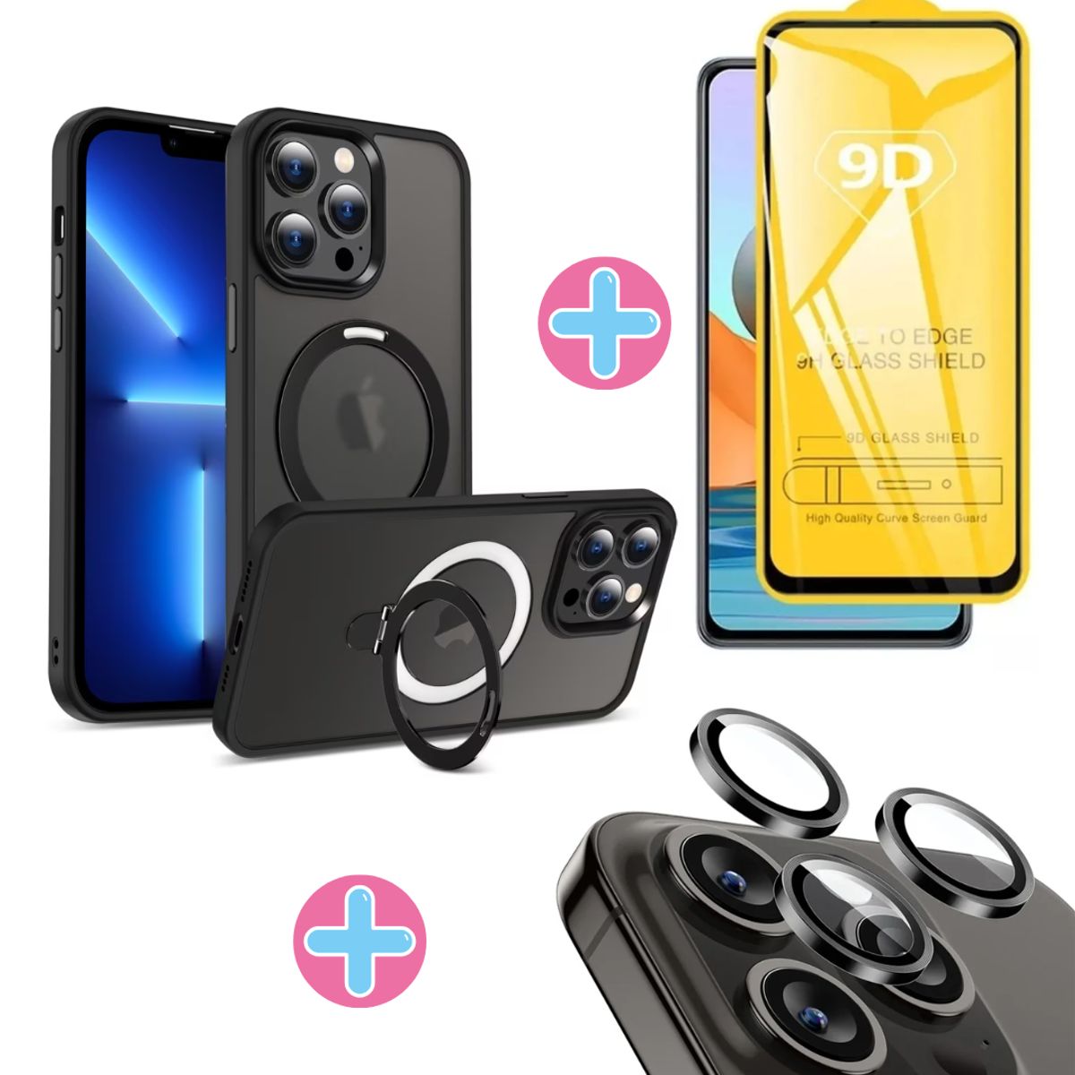 CASE - CASE AHUMADO CON ANILLO + MICA DE PANTALLA + CÁMARA PARA IPHONE 11 - NEGRO