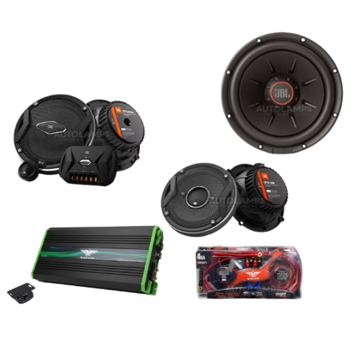 GENERICO - COMBO DE AUDIO COMPLETO GTO COMPONENTES+COAXIALES+AMP+SUB