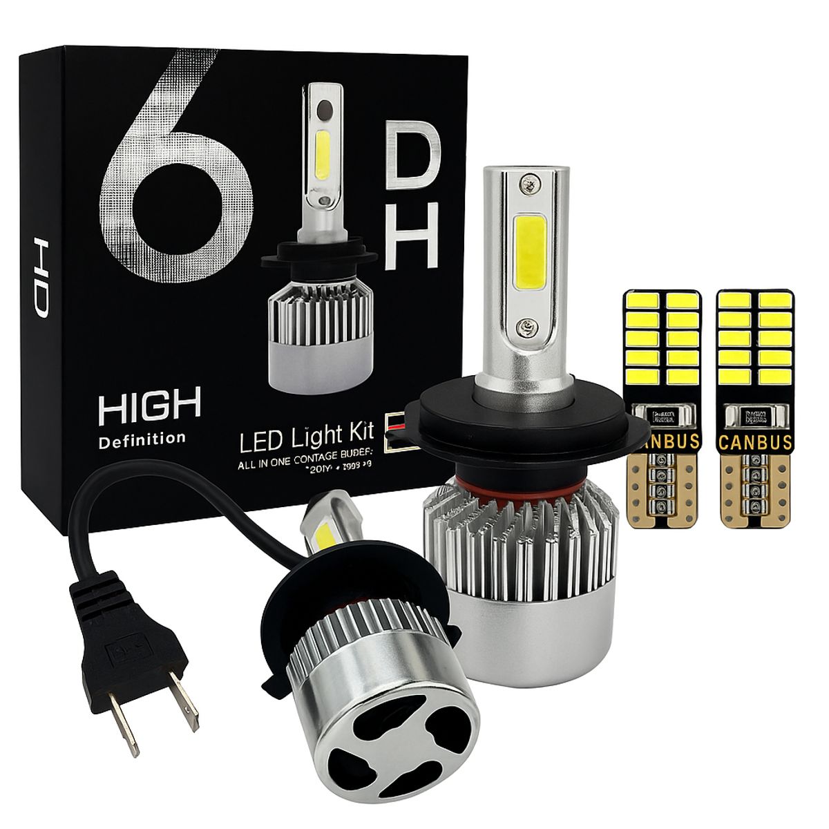 KOBO - Kit S6 Plus H4 52000 Lúmenes Alta y Baja con Cooler + 2 Focos LED T10 C24 Canbus Luz Blanca Premium