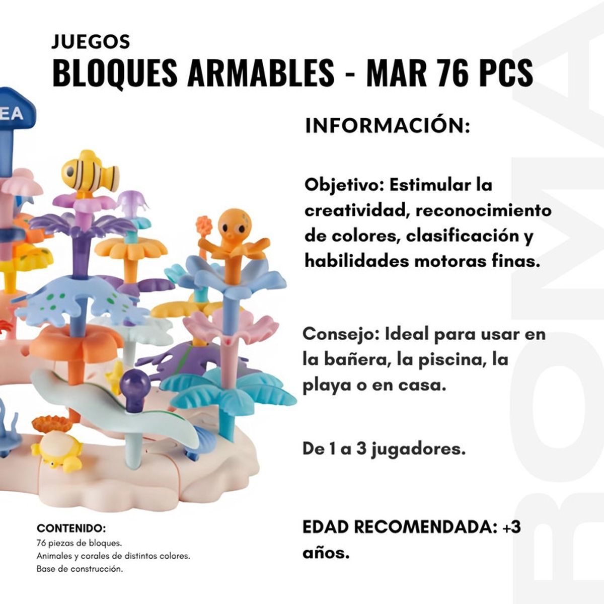 GENERICO - BLOQUES ARMABLES MARINOS 76 PIEZAS JUEGO DIDÁCTICO