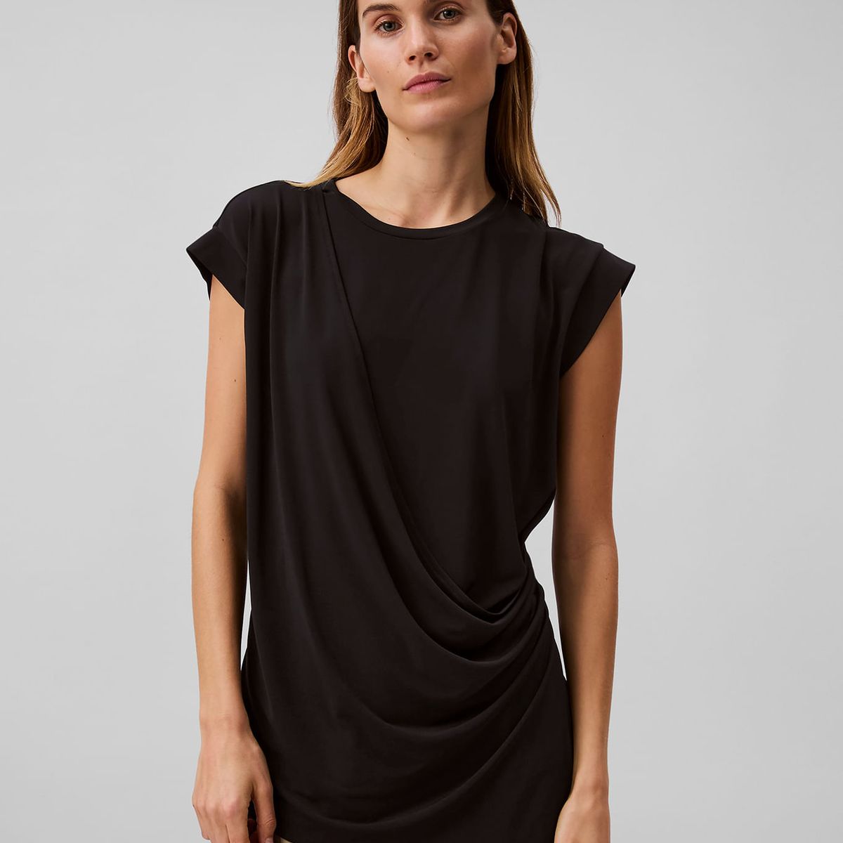 CALVIN KLEIN - CAMISETA SLVLS DRAPE FRONT STRETCH JERS