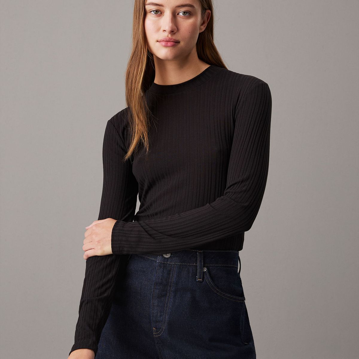 CALVIN KLEIN - CAMISETA SEMI SHEER RIB LS SLIM TOP