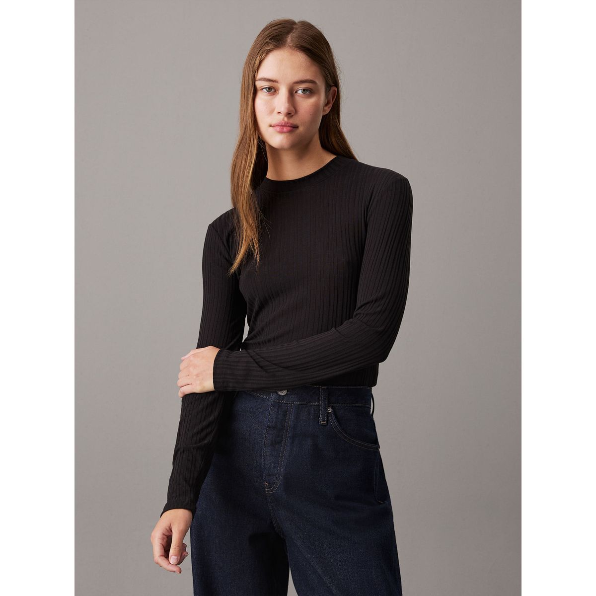 CALVIN KLEIN - CAMISETA SEMI SHEER RIB LS SLIM TOP