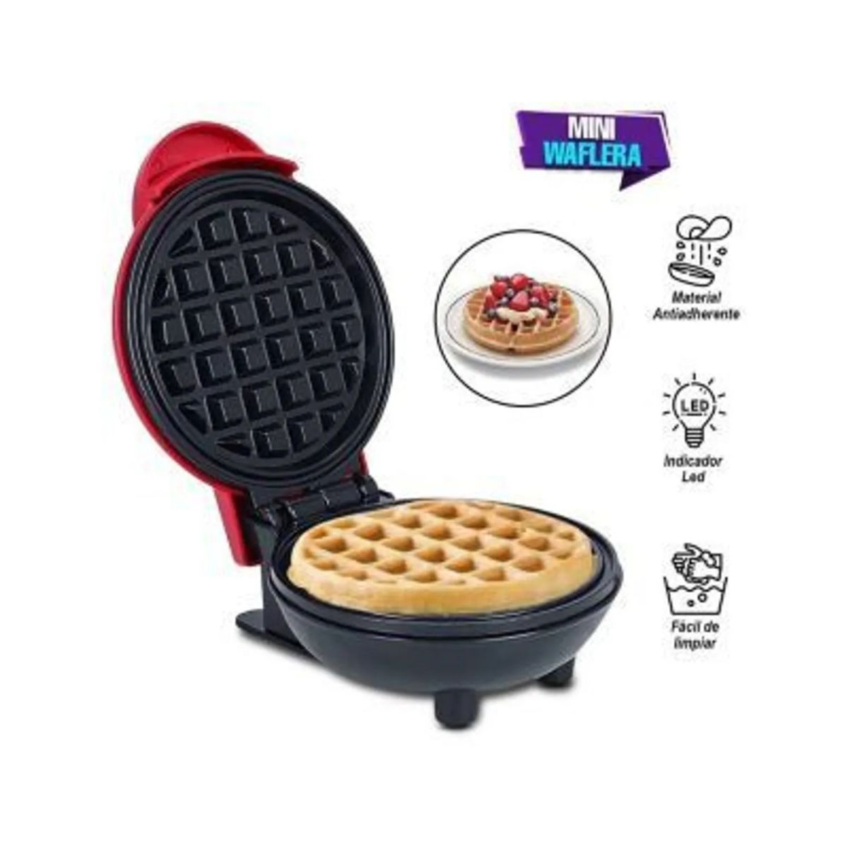 GENERICO - Wafflera Eléctrica Mini Antiadherente Compacta Desayuno Rápido