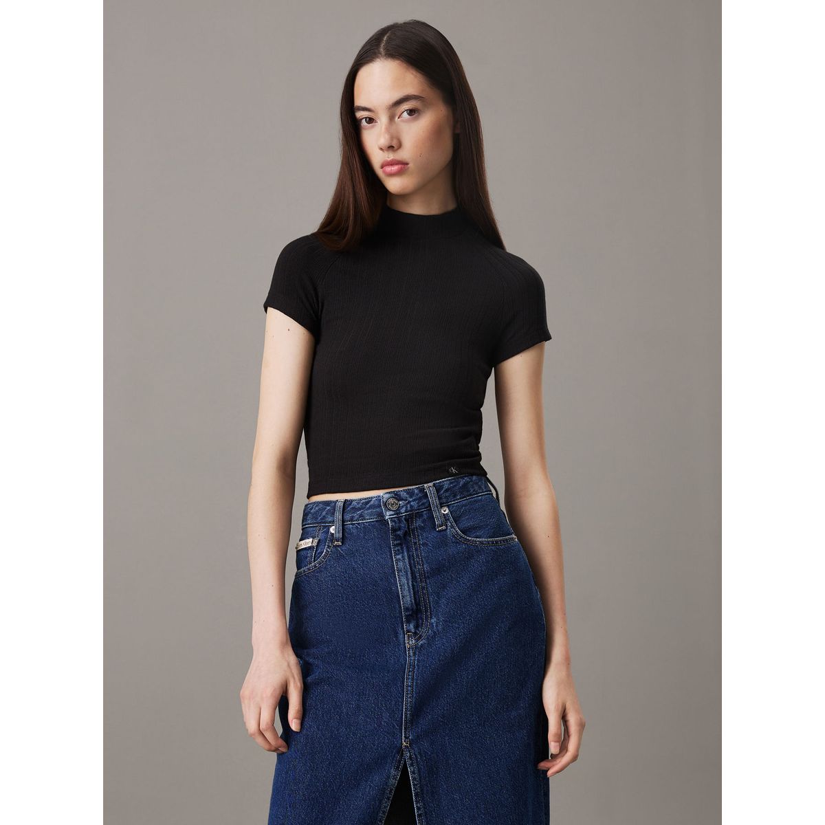 CALVIN KLEIN - CAMISETA WARM TEXTURE RIB MOCKNECK TOP