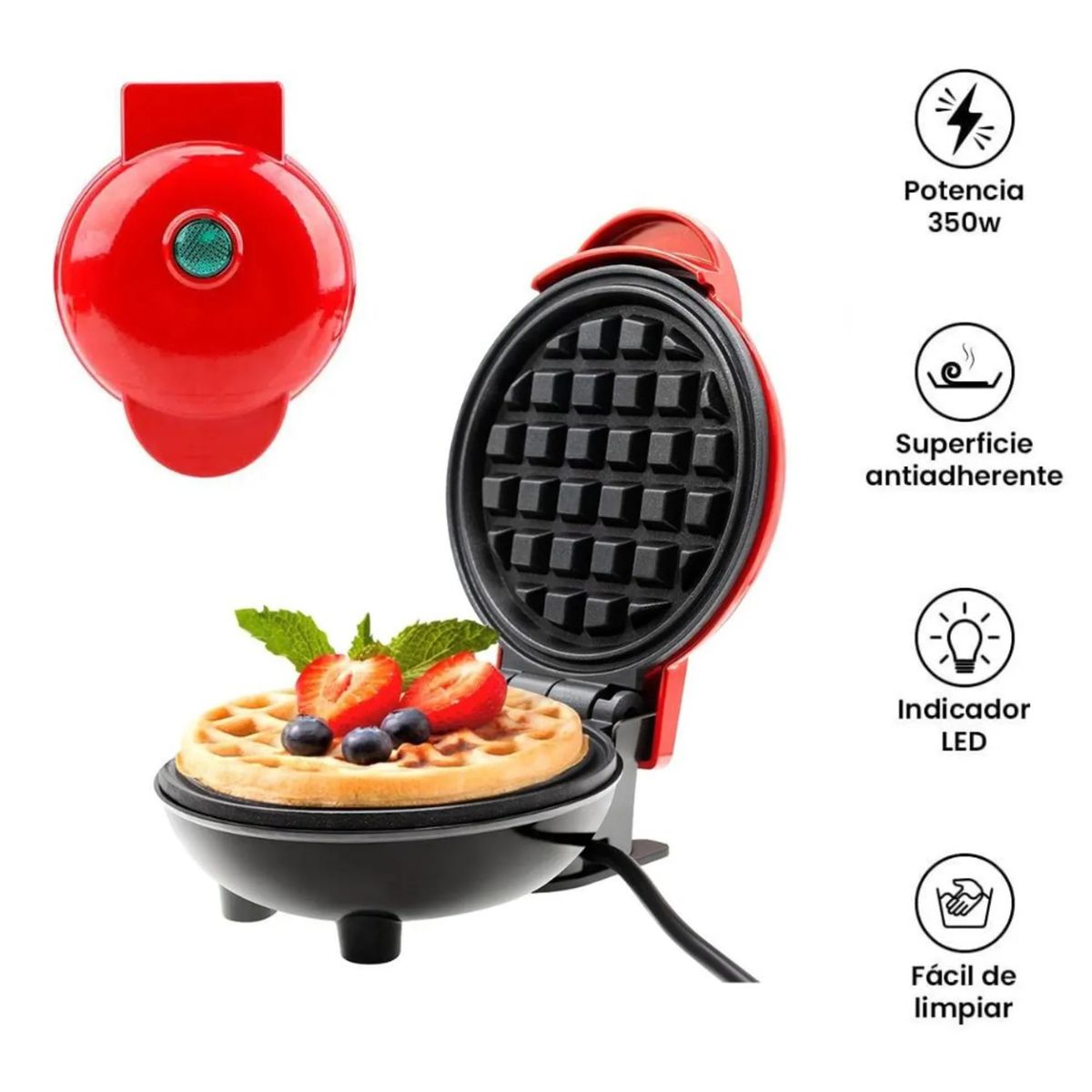 GENERICO - Máquina Para Waffles Casera 650W Placas Antiadherentes Portátil