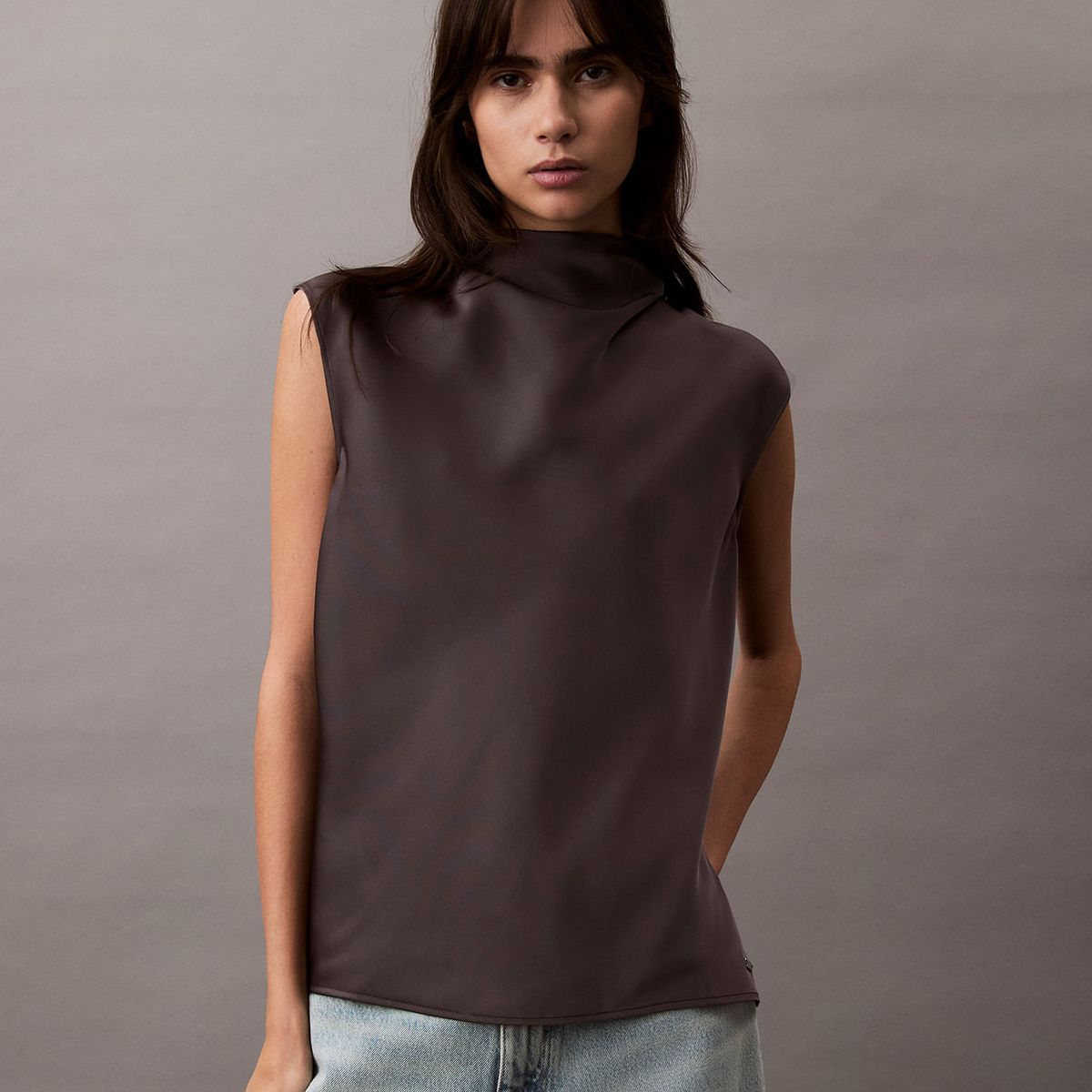 CALVIN KLEIN - BLUSA SATIN COWL NECK BLOUSE
