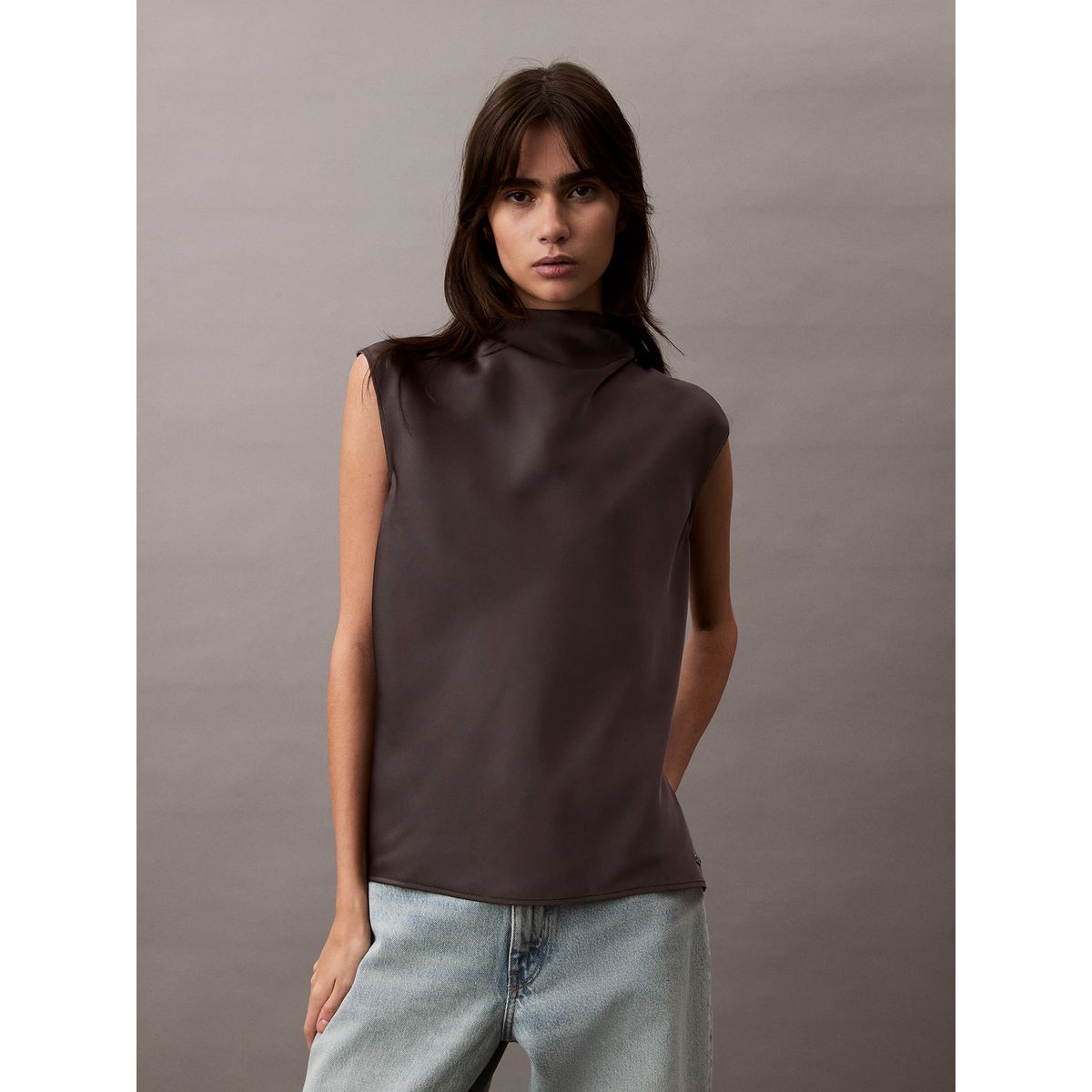 CALVIN KLEIN - BLUSA SATIN COWL NECK BLOUSE