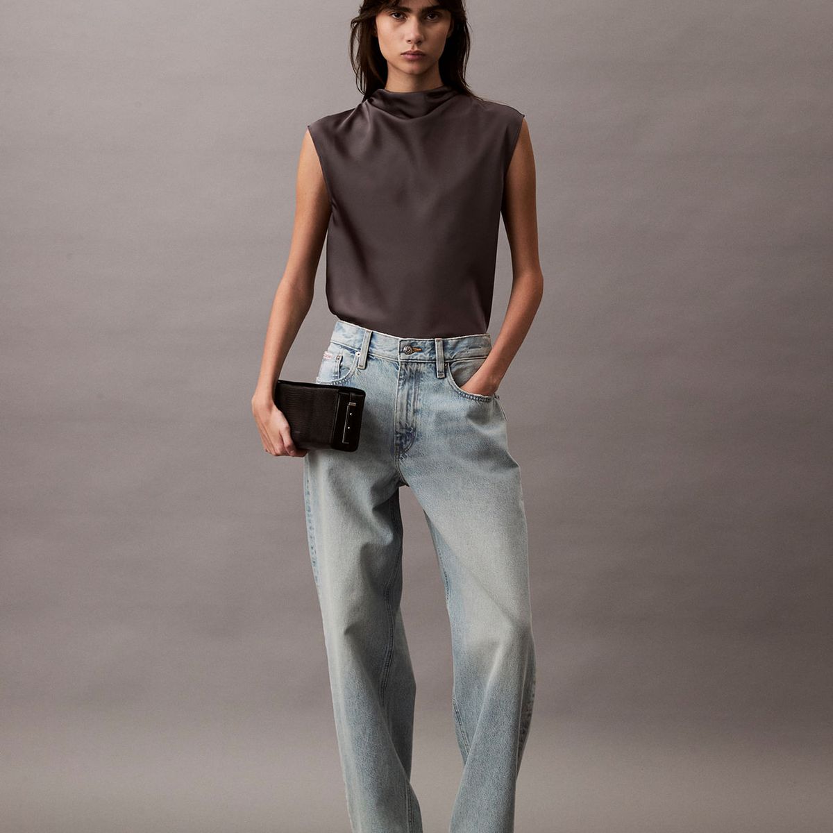 CALVIN KLEIN - BLUSA SATIN COWL NECK BLOUSE