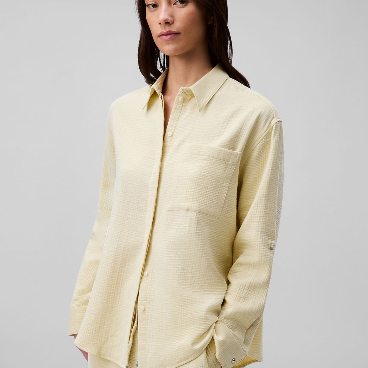 CALVIN KLEIN - BLUSA DOUBLE GAUZE ROLL TAB TOP