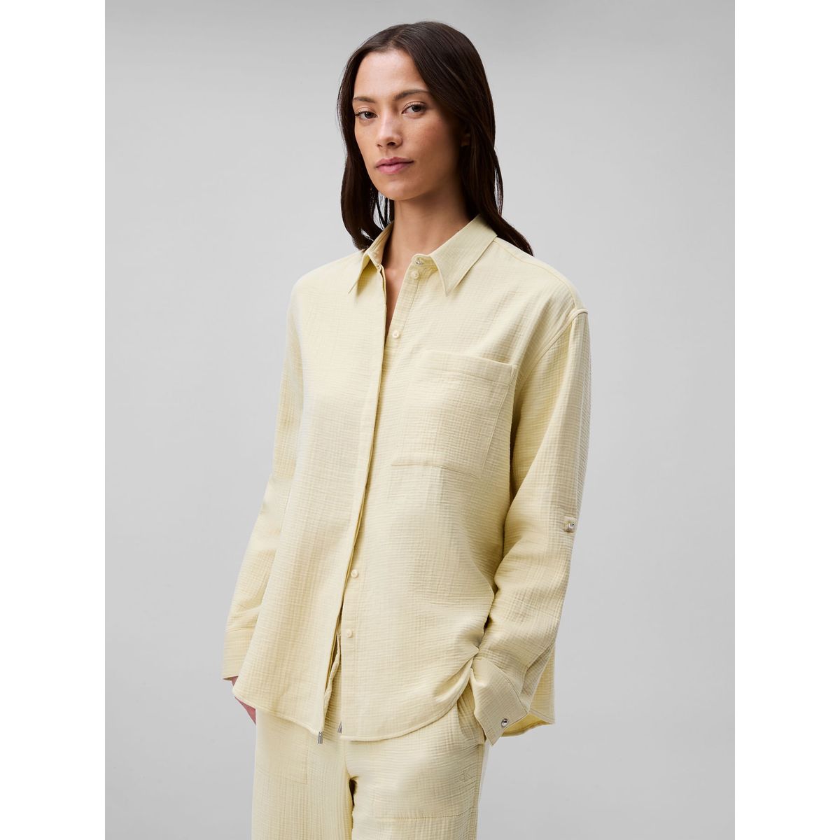 CALVIN KLEIN - BLUSA DOUBLE GAUZE ROLL TAB TOP