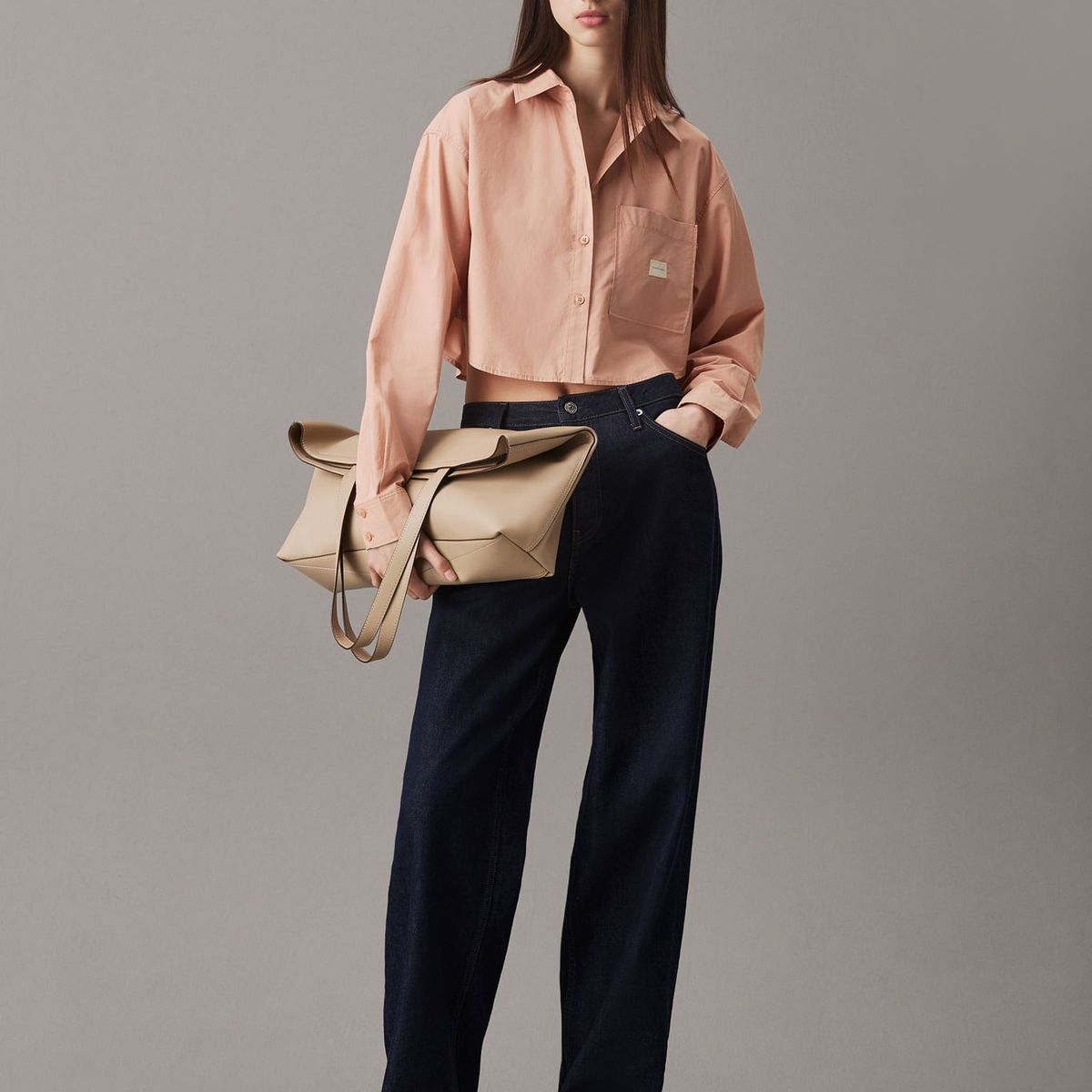 CALVIN KLEIN - BLUSA WOVEN LABEL CROPPED SHIRT