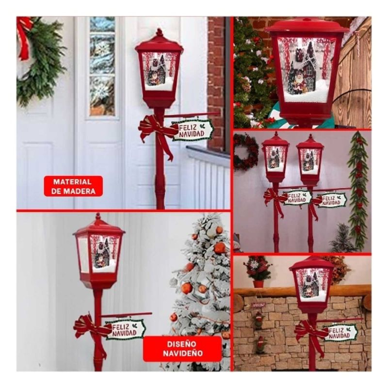 GENERICO - Farol con Decorativo Navideño con Piso de Casita de Rojo