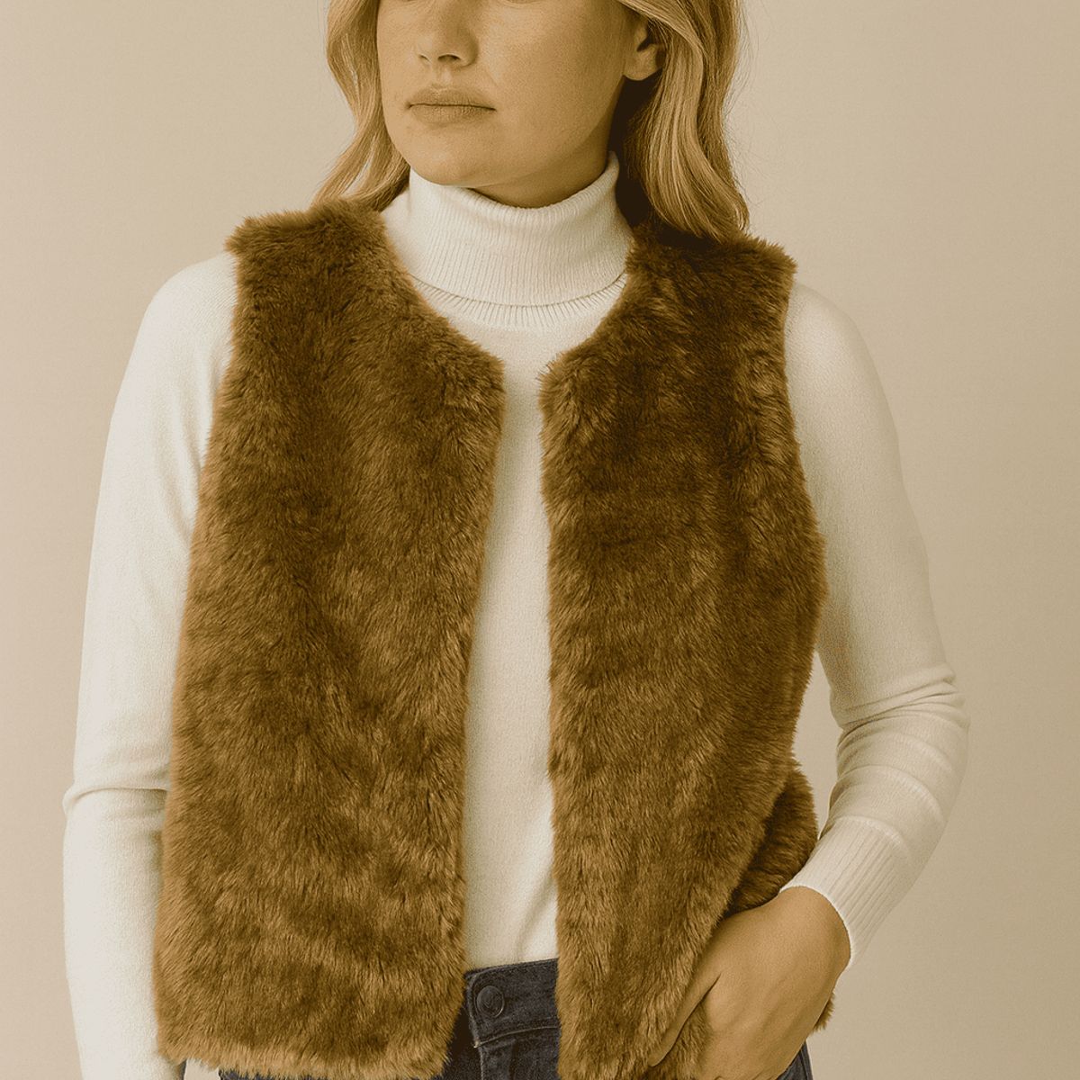 AMA OUTFITTERS - CHALECO CROP MILANO DE PIEL SINTETICA