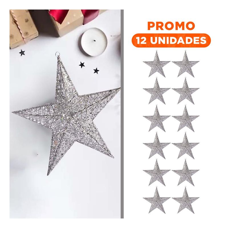 GENERICO - Pack12 Figura en Forma de Estrella para Navidad Plateado