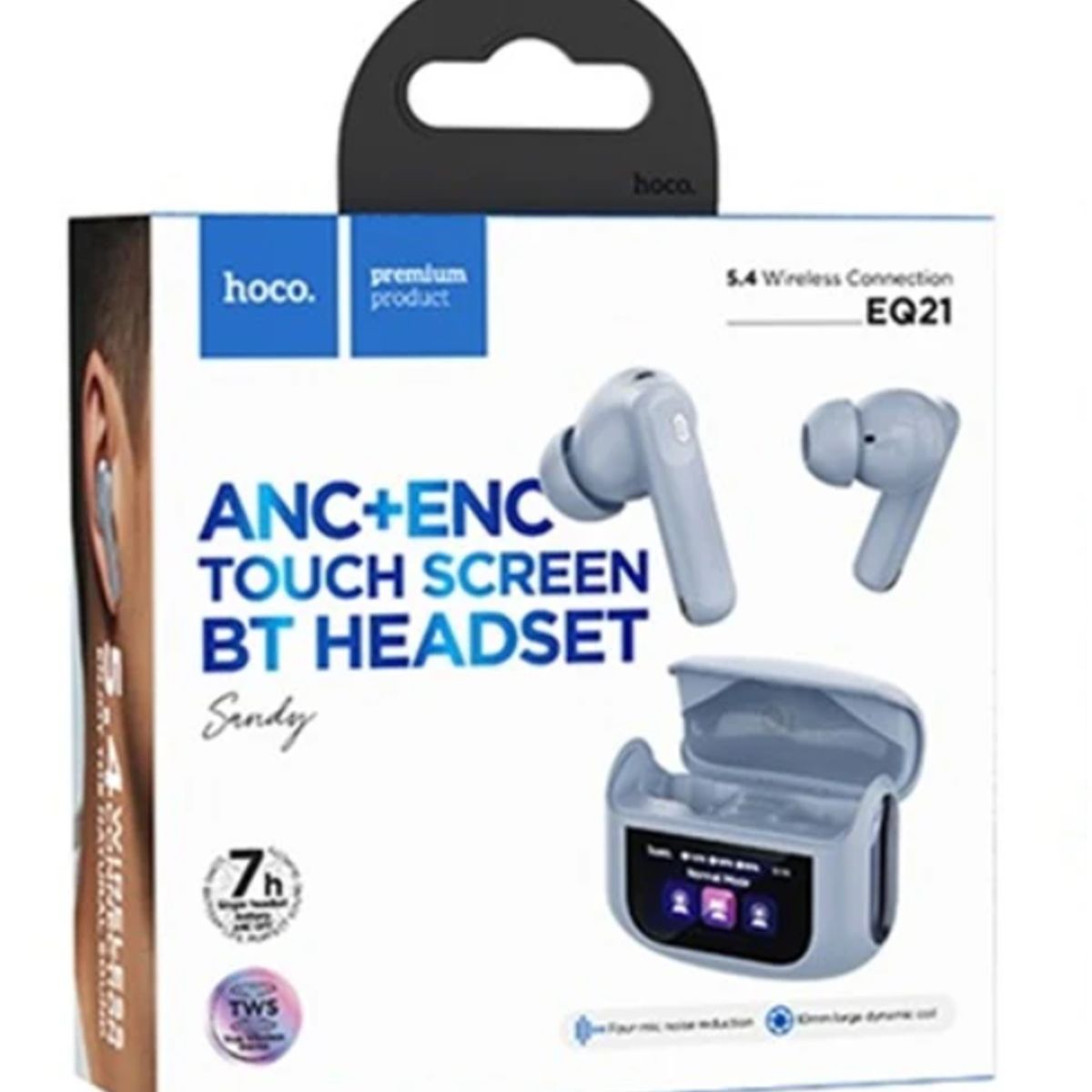 HOCO - Audífono bluetooth HOCO EQ21 ANC+ENC 7h Touch Screen Blue Star