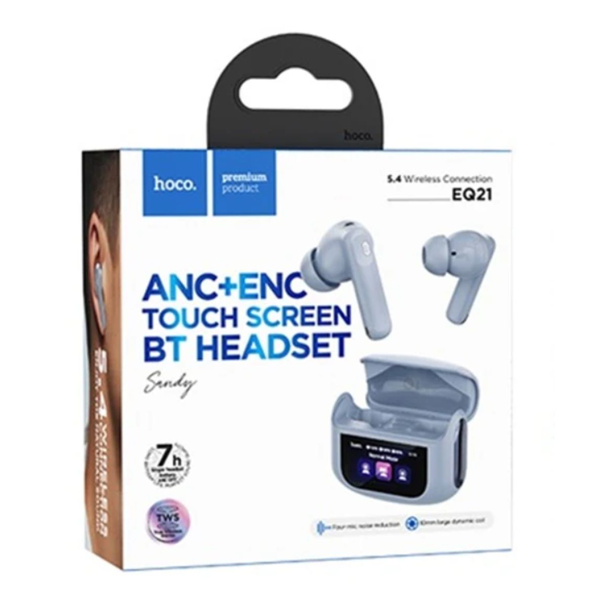 HOCO - Audífono bluetooth HOCO EQ21 ANC+ENC 7h Touch Screen Blue Star
