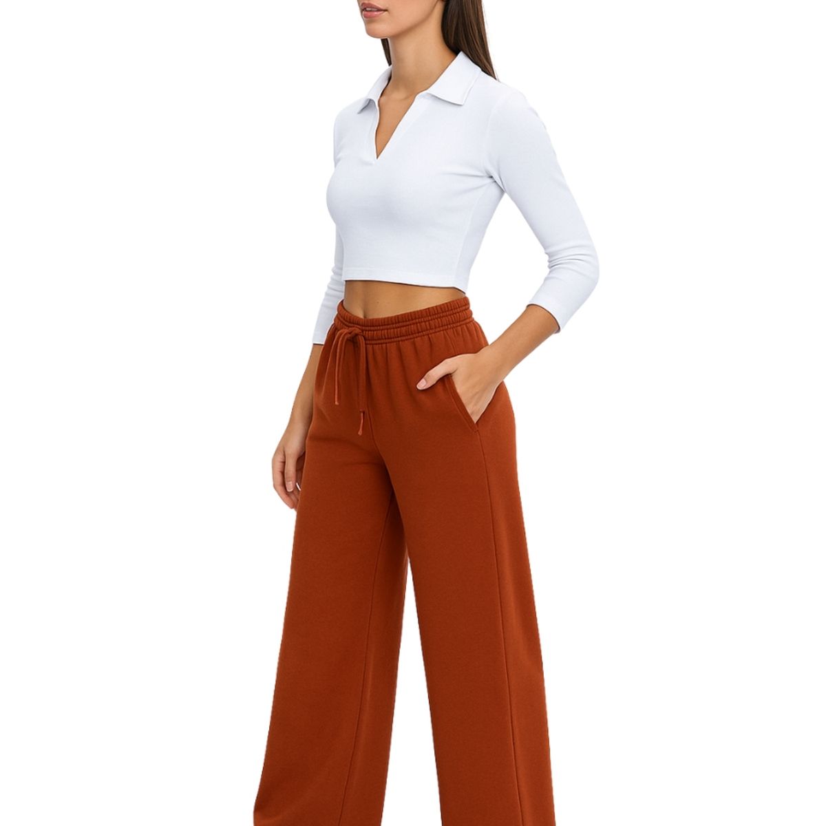 ENKI - Pantalón Palazzo Mujer Franela 201 - Tiro Alto y Fit Ancho - Abrigo y Elegancia Casual