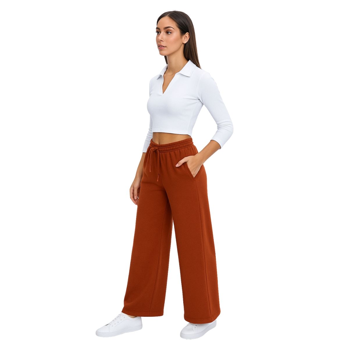 ENKI - Pantalón Palazzo Mujer Franela 201 - Tiro Alto y Fit Ancho - Abrigo y Elegancia Casual