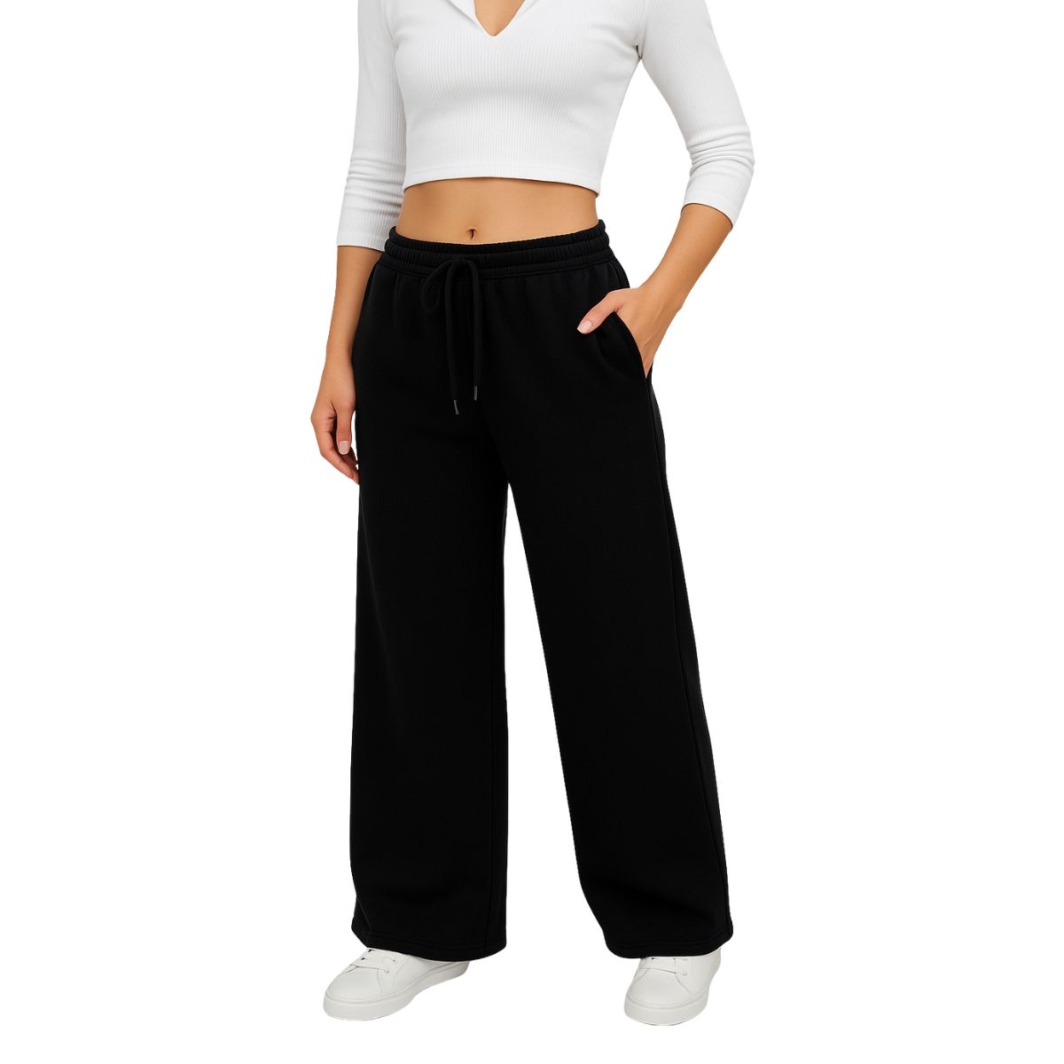 ENKI - Pantalón Palazzo Mujer Franela 201 - Tiro Alto y Fit Ancho - Abrigo y Elegancia Casual