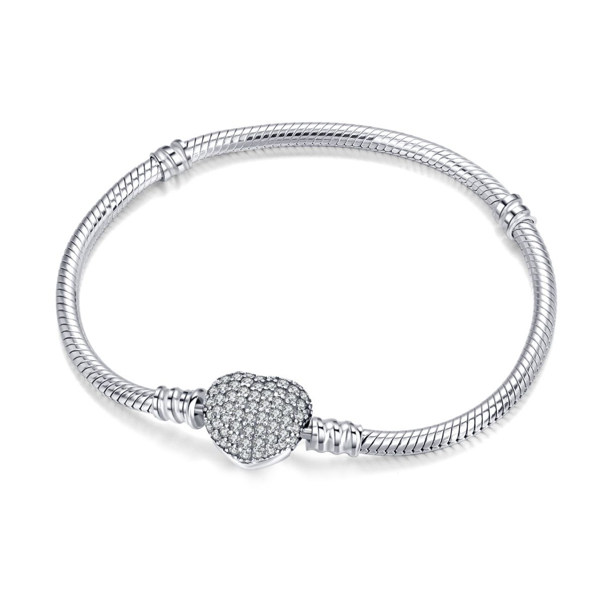 GENERICO - Pulsera Mujer Corazón con Brillos Estilo Charm Acero Inoxidable Regalo